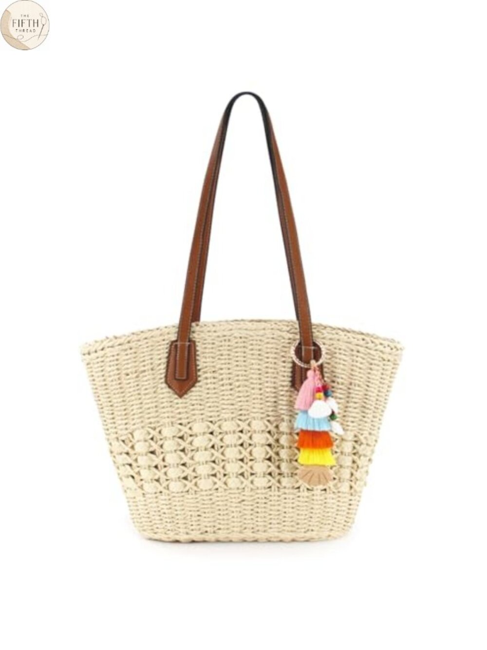 Raffia Straw Tote Bag Handbag with Tassel Charm Handmade Women